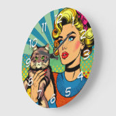 Cartoon Comic Pop Art Vrouwen met Kat Grote Klok (Hoek)