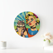 Cartoon Comic Pop Art Vrouwen met Kat Grote Klok (Huis)