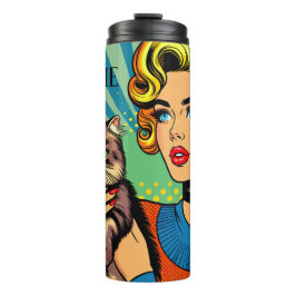Cartoon Comic Pop Kunst Vrouwen en Kat Gepersonali Thermosbeker