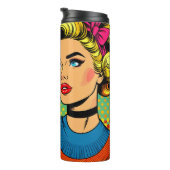 Cartoon Comic Pop Kunst Vrouwen en Kat Gepersonali Thermosbeker (Geroteerd rechts)