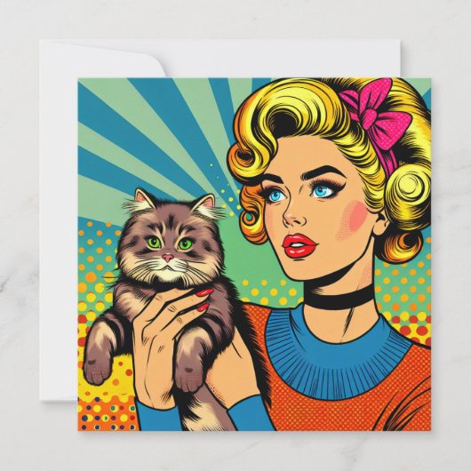 Cartoon Comic Pop Kunst Vrouwen Holding Cat (Voorkant)