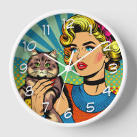 Cartoon Comic Pop Kunst Vrouwen Holding Cat