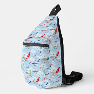 Cartoon Commerciële Vliegtuigen Naadloze Patroon F Sling Bag