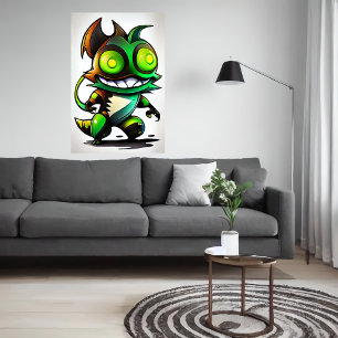 Cartoon cool buitenaards wezen AI Art Poster