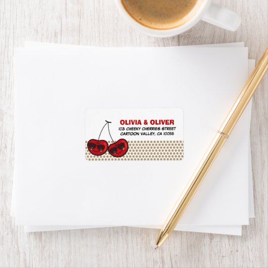 Cartoon Cool Party Cherries Twins Birthday Adres Etiket (Insitu)