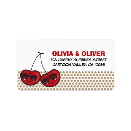 Cartoon Cool Party Cherries Twins Birthday Adres Etiket (Voorkant)