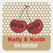 Cartoon Cool Party Cherries Twins Birthday Party Vierkante Sticker (Voorkant)