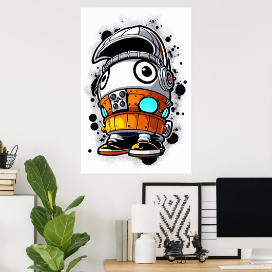Cartoon Cool Robot Boy | AI Art Poster (Thuiskantoor)