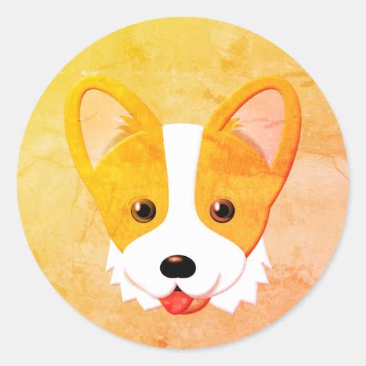 Cartoon Corgi Painting Ronde Sticker (Voorkant)