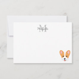 Cartoon Corgi Personalized Monogram Notitiekaartje