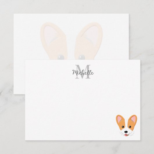 Cartoon Corgi Personalized Monogram Notitiekaartje (Voorkant / Achterkant)