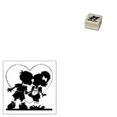 Cartoon Couple in Love with Heart Rubberstempel (Gestempeld)
