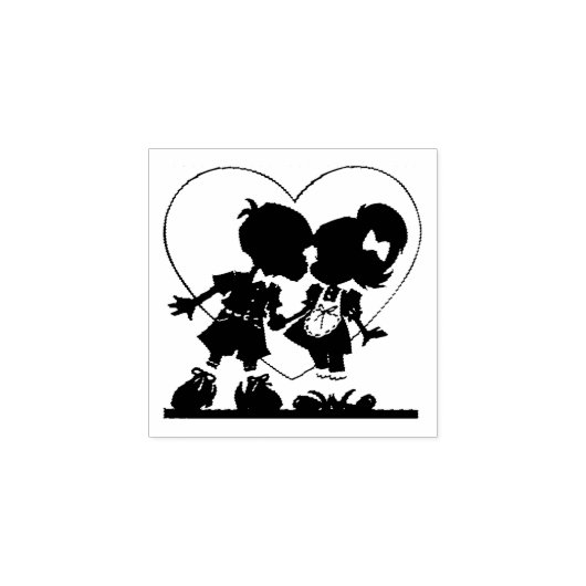 Cartoon Couple in Love with Heart Rubberstempel (Afrduk)