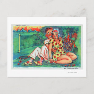 Cartoon Couple met Tennis Gear Briefkaart