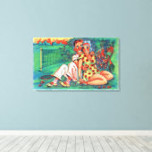 Cartoon Couple met Tennis Gear Canvas Afdruk (Insitu (Houten vloer))