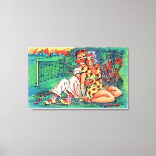 Cartoon Couple met Tennis Gear Canvas Afdruk (Voorkant)