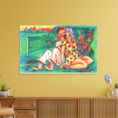 Cartoon Couple met Tennis Gear Canvas Afdruk (Insitu (Woonkamer))
