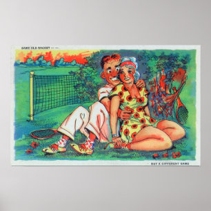 Cartoon Couple met Tennis Gear Poster
