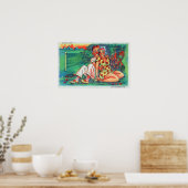 Cartoon Couple met Tennis Gear Poster (Keuken)