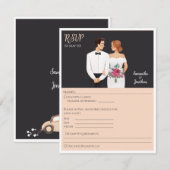 Cartoon Couple Modern Wedding RSVP Kaart (Voorkant / Achterkant)