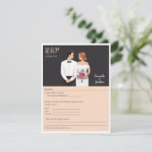 Cartoon Couple Modern Wedding RSVP Kaart (Staand voorkant)