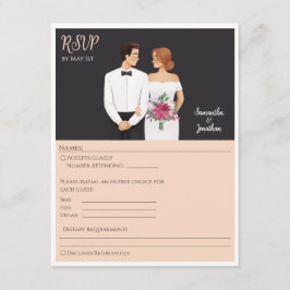 Cartoon Couple Modern Wedding RSVP Kaart