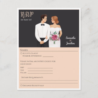 Cartoon Couple Modern Wedding RSVP Kaart