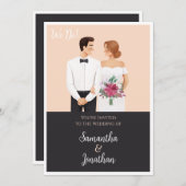 Cartoon Couple Modern Wedding Uitnodiging (Voorkant / Achterkant)