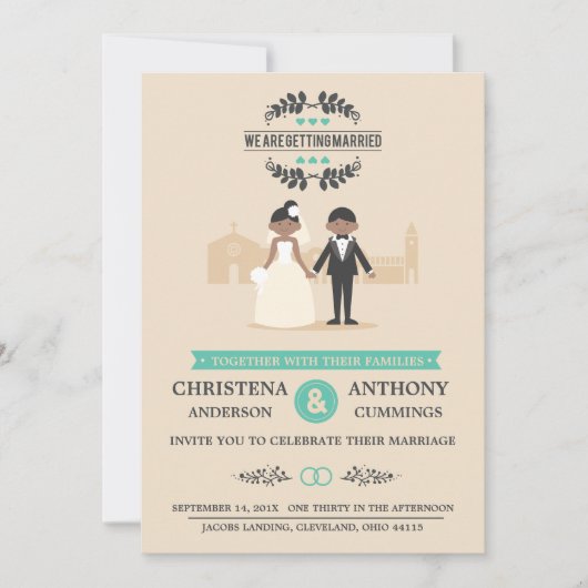 Cartoon Couple Wedding Invitation (LAA) Kaart (Voorkant)