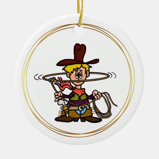 Cartoon Cowboy met Rope Ornament (Voorkant)