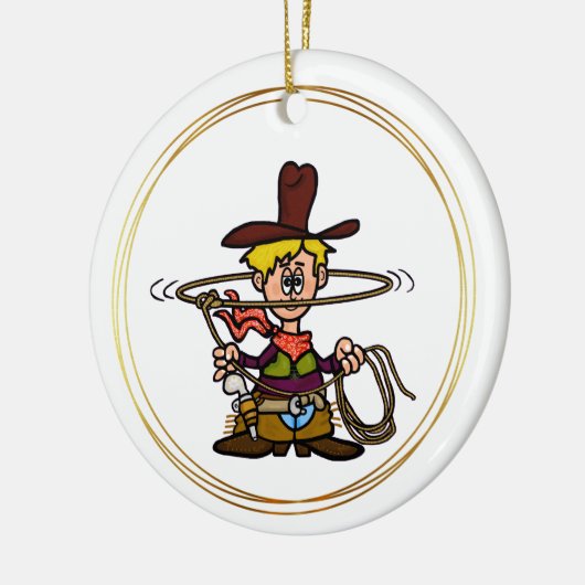 Cartoon Cowboy met Rope Ornament (Links)