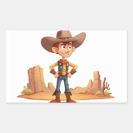 Cartoon Cowboy Rechthoekige Sticker (Voorkant)