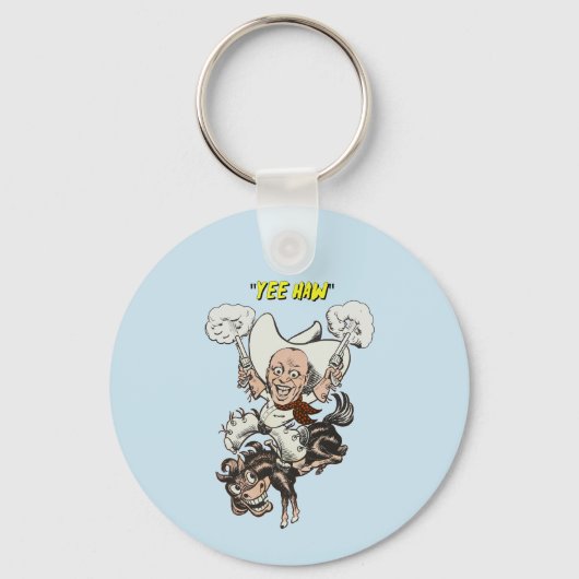 Cartoon cowboy schietende pistolen rijdend paard k sleutelhanger (Voorkant)