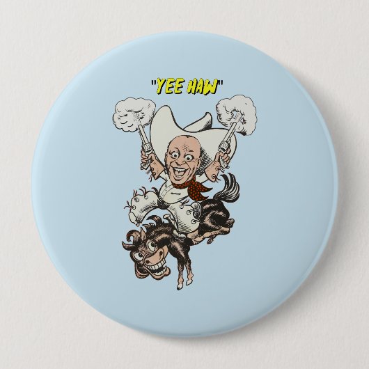Cartoon cowboy-sportpistolen ronde button 4,0 cm (Voorkant)
