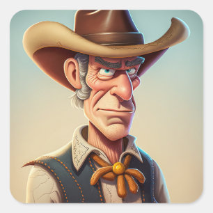 Cartoon Cowboy Vierkante Sticker