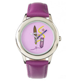 Cartoon Crayon en Paintbrush Horloge