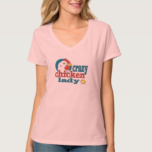 Cartoon Crazy Chicken Lady T-shirt (Voorkant)