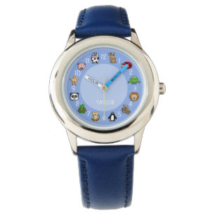 Cartoon Critters met naam Sjabloon blauw Horloge