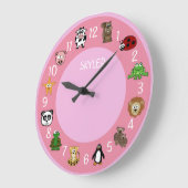 Cartoon Critters w/ Name Template Pink Grote Klok (Hoek)