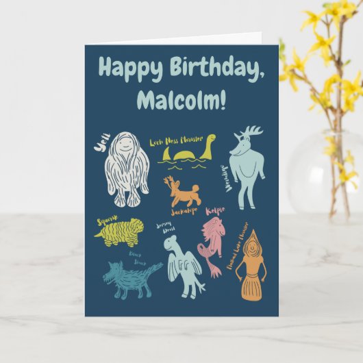 Cartoon Cryptids Cryptozoölogie Aangepaste Verjaar Kaart (Gele Bloem)