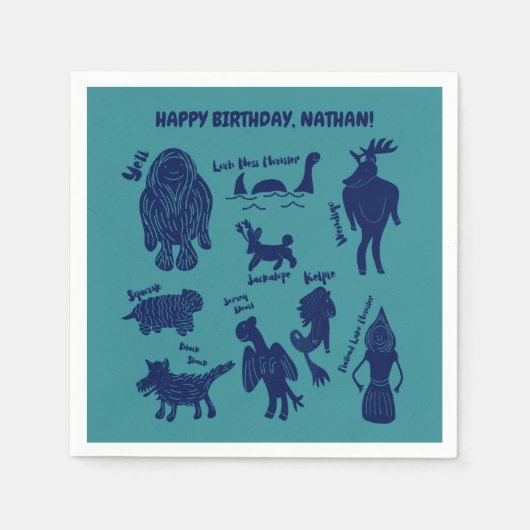 Cartoon Cryptids Cryptozoölogie Monsters Custom NA Servet (Voorkant)