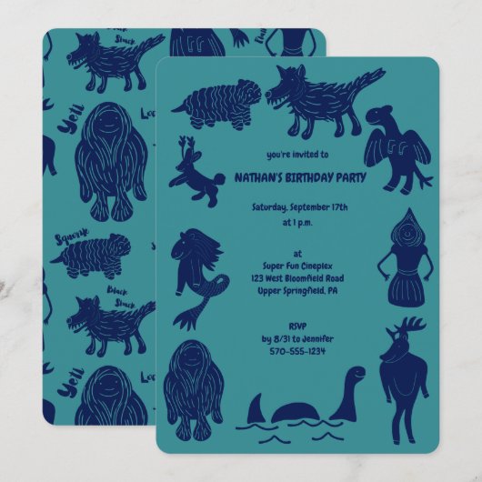 Cartoon Cryptids Cryptozoölogie Monsters Verjaarda Kaart (Voorkant / Achterkant)