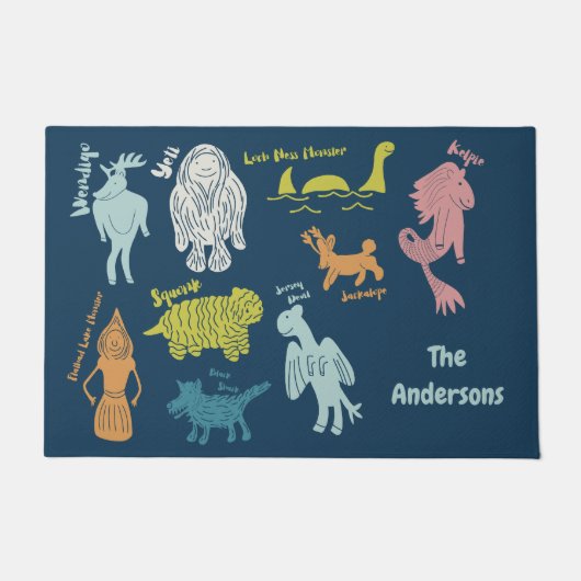 Cartoon Cryptids Cryptozoology Guide Gepersonalise Deurmat (Voorkant)