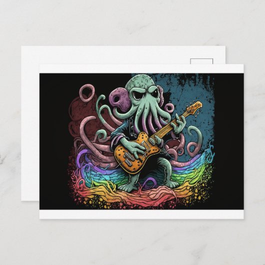 Cartoon Cthulhu Rock 'n Roll Briefkaart (Voorkant / Achterkant)