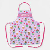Cartoon cupcake patroon zoet dessert bakkerij naam schort (Voorkant)