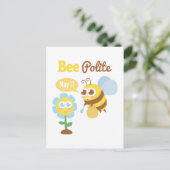 Cartoon: Cute bij die nectar van bloem verzamelt Briefkaart (Staand voorkant)