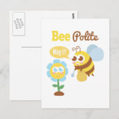 Cartoon: Cute bij die nectar van bloem verzamelt Briefkaart (Voorkant / Achterkant)