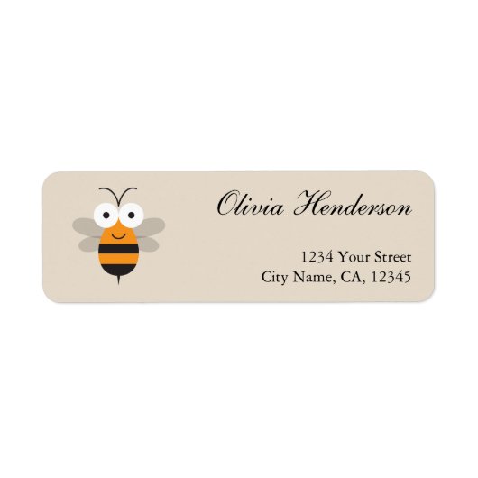 Cartoon Cute Bumble Honey Bee Return Label (Voorkant)