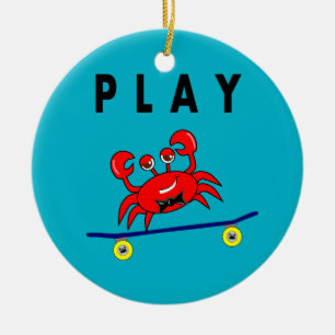 Cartoon Cute Crab op Afbeelding skateboard Keramisch Ornament