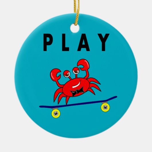 Cartoon Cute Crab op Afbeelding skateboard Keramisch Ornament (Voorkant)